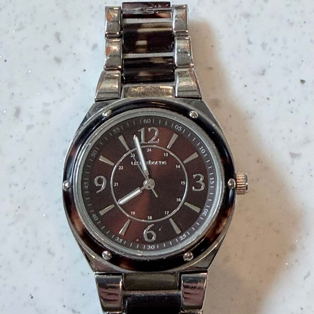 Liz Claiborne Tortoise Shell And Silver Tone Analog Watch